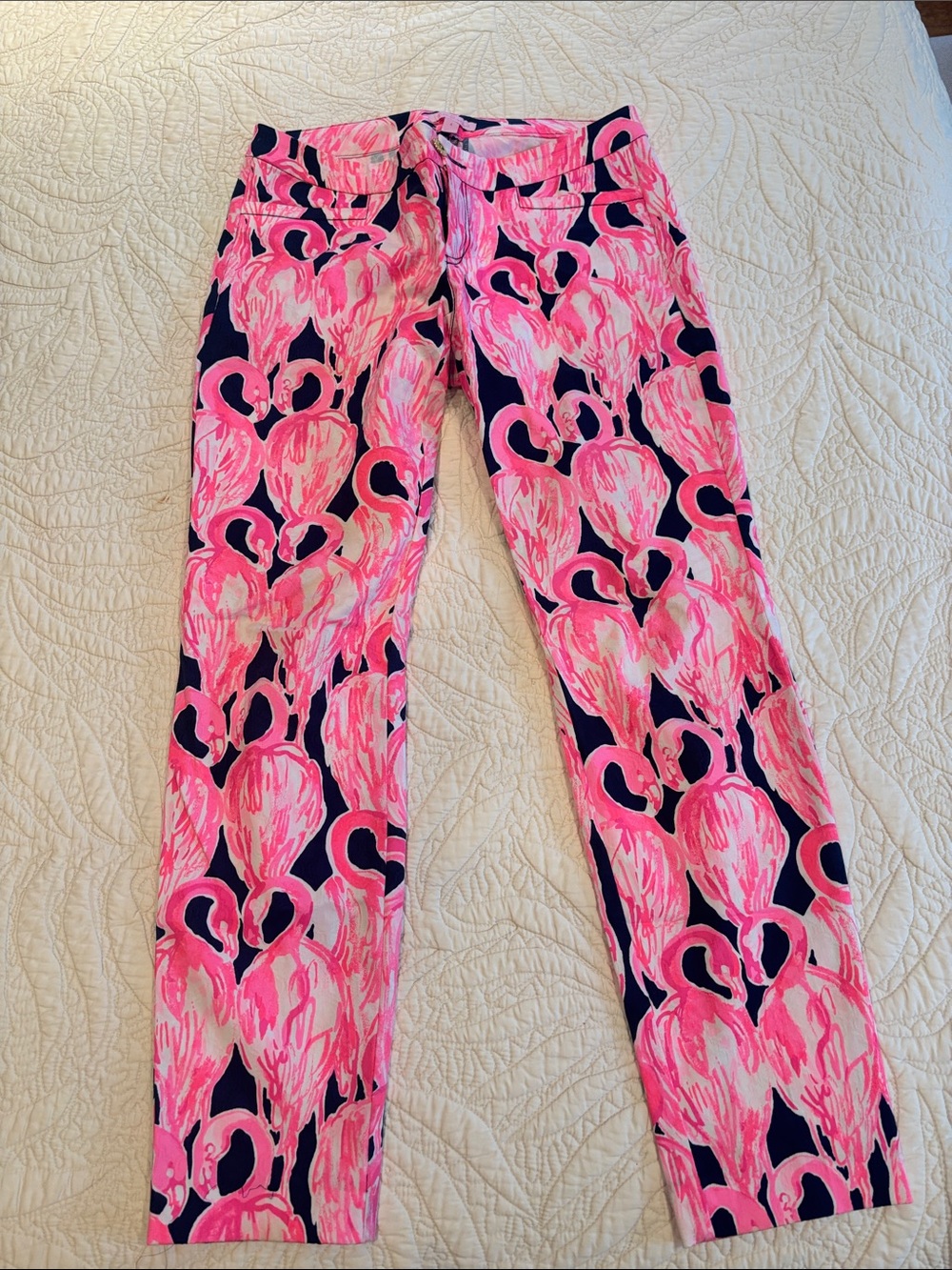 Lilly Pulitzer Pink and Navy Flamingo-Print Straight Jeans
